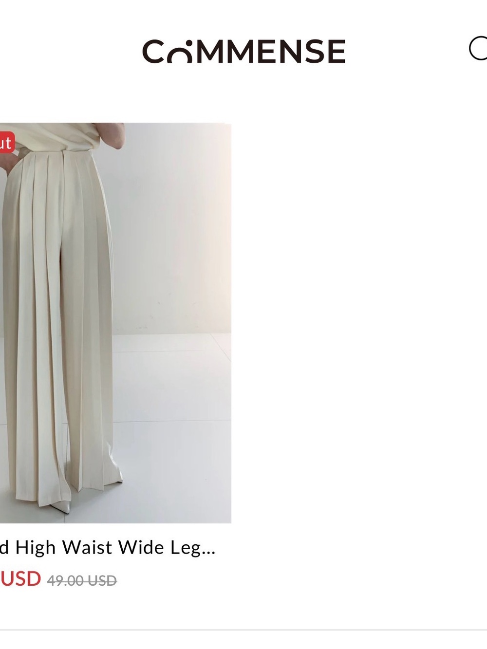 Commense Cream High-Waist Wide-Leg Pleated Trousers - Picture 7 of 7